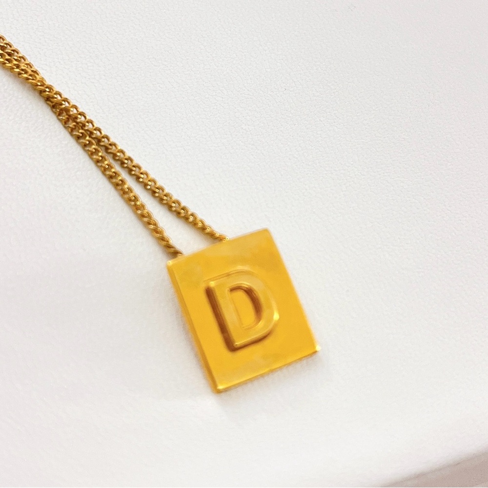 Gold Initial Necklace “D” ✨ Minimal Square Pendant | 16” | New